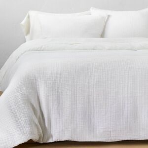 King Textured Chambray Cotton Duvet & Sham Set White - Casaluna